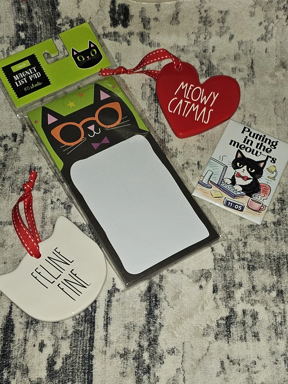 Cat Bundle Themed Magnetic List Pad + Holiday Cat Ornaments